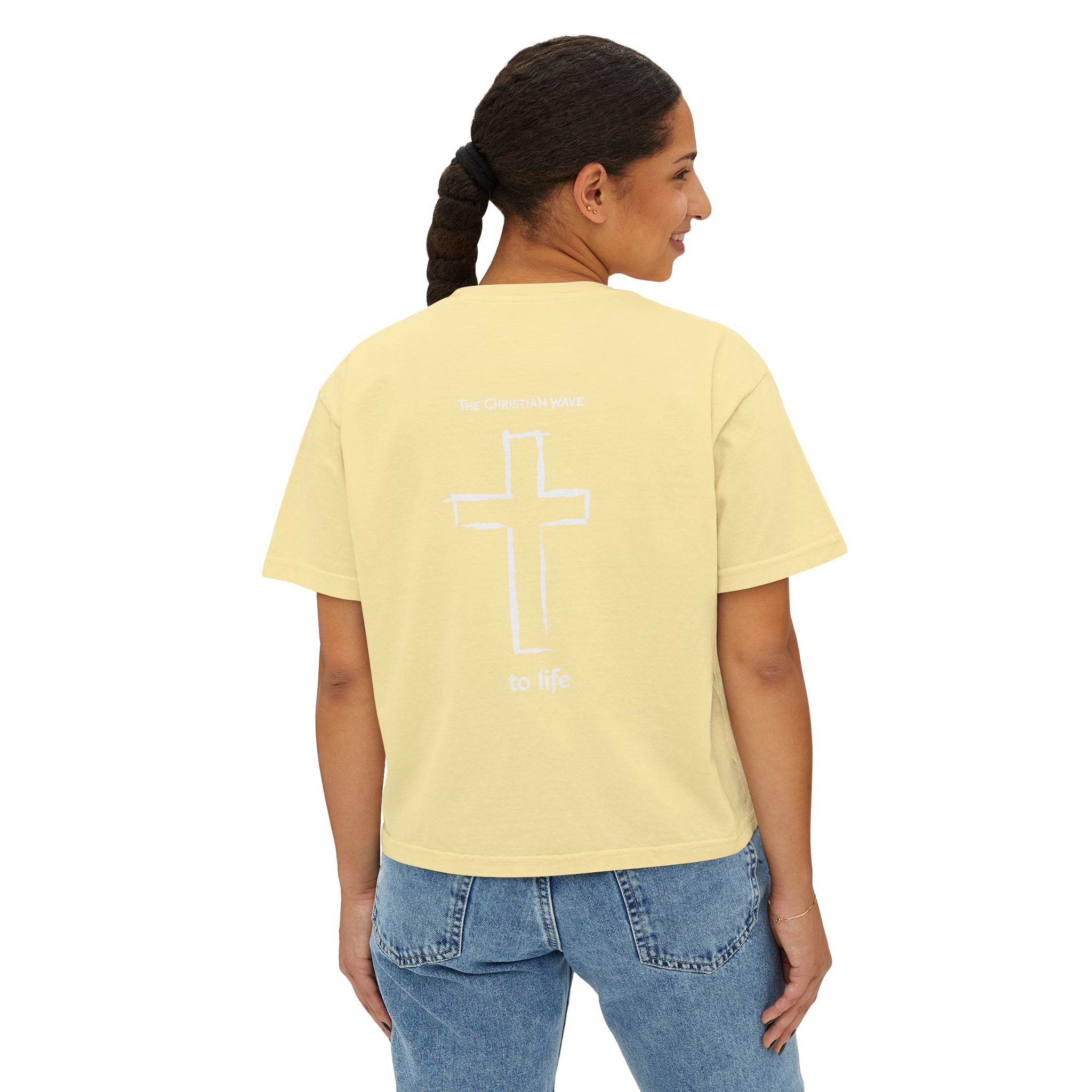 Adult Women's Boxy Tee — Subtle Skull & Cross Outline Graphic