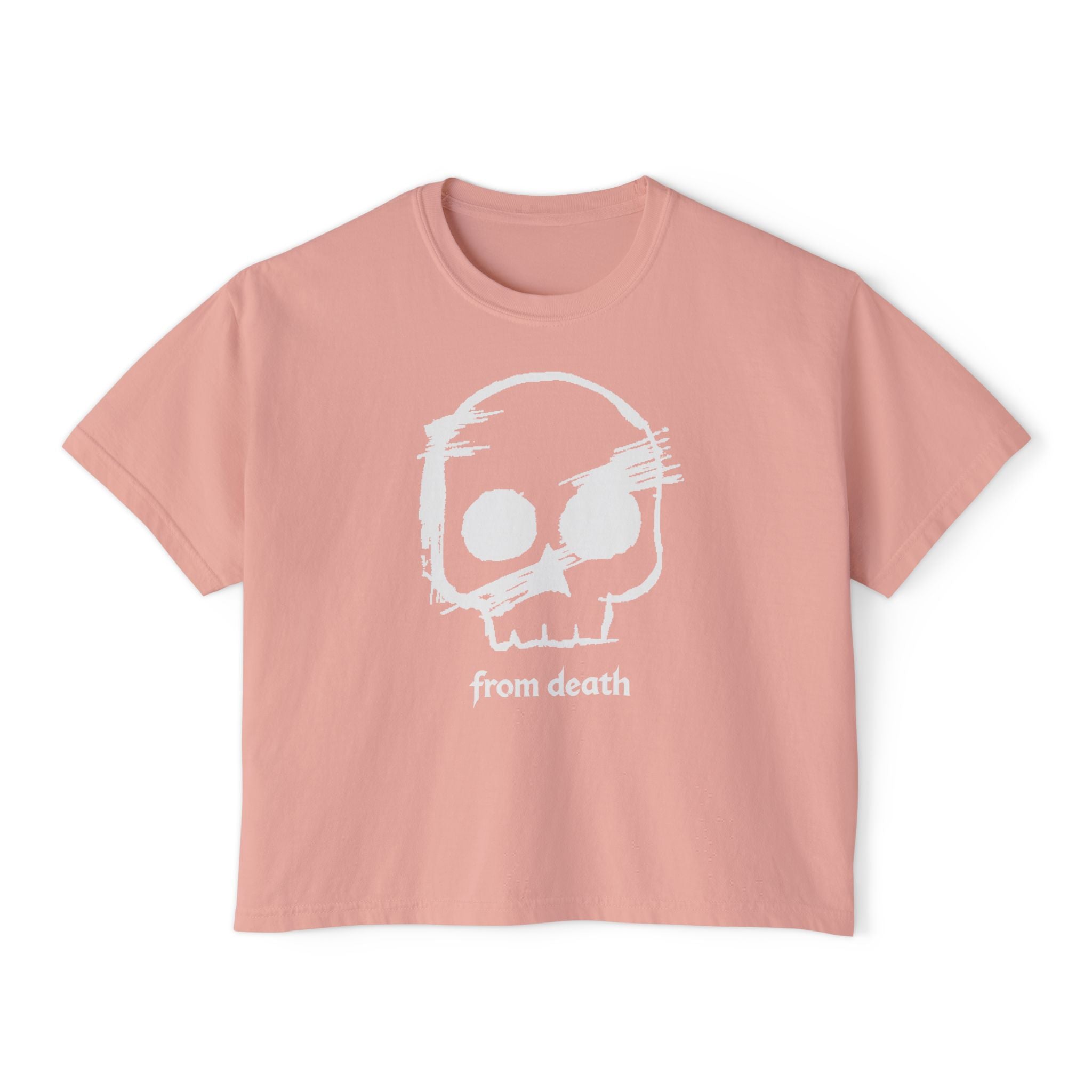 Adult Women's Boxy Tee — Subtle Skull & Cross Outline Graphic