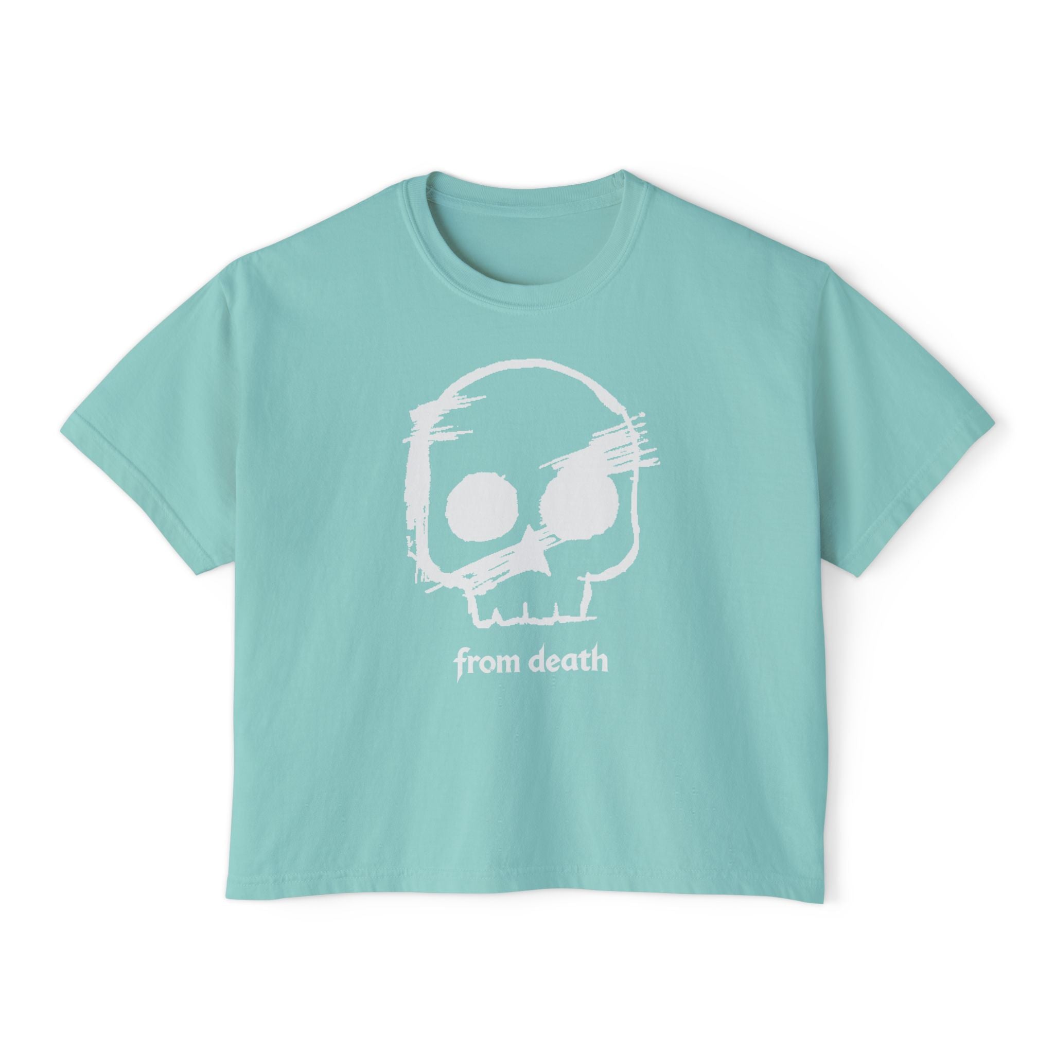 Adult Women's Boxy Tee — Subtle Skull & Cross Outline Graphic
