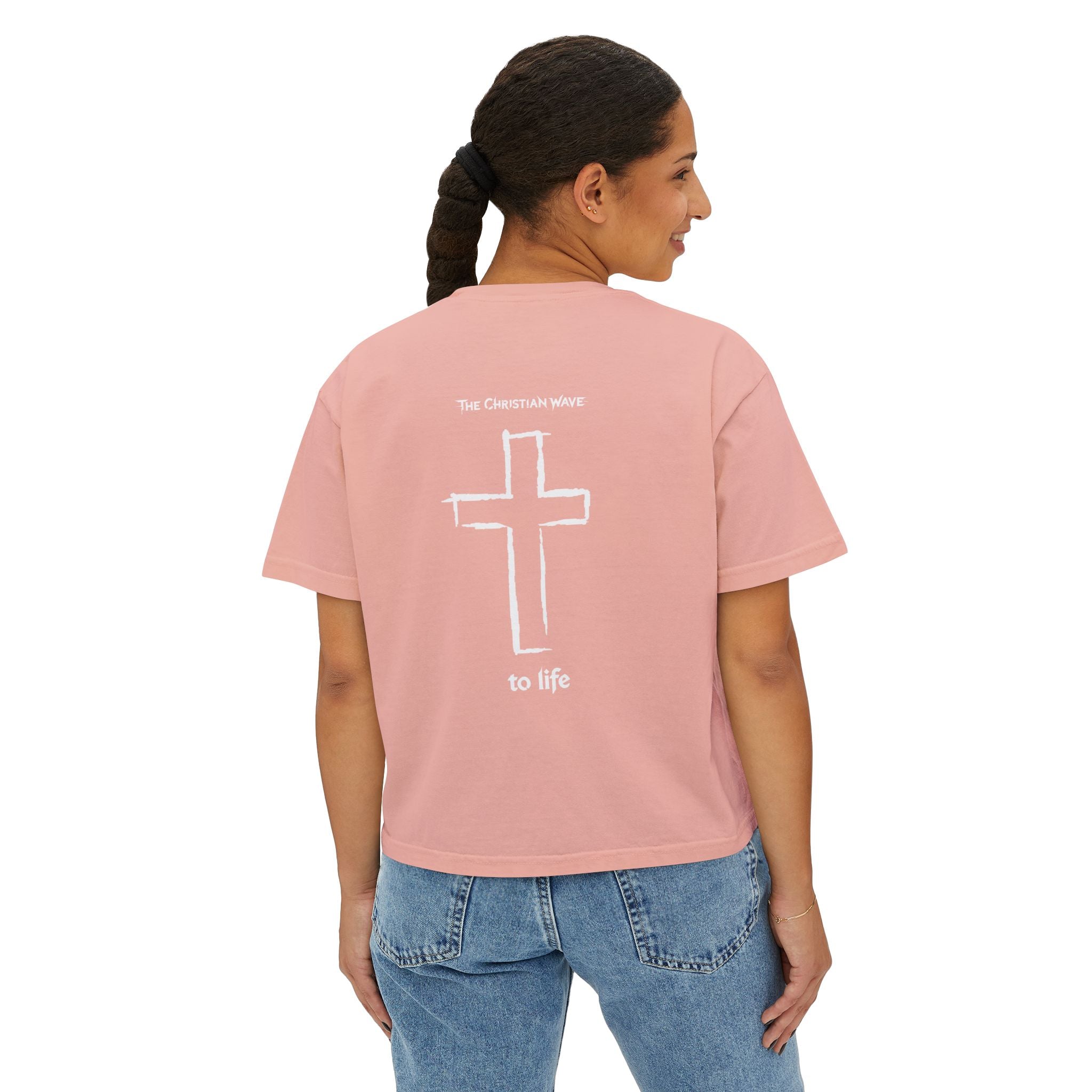Adult Women's Boxy Tee — Subtle Skull & Cross Outline Graphic