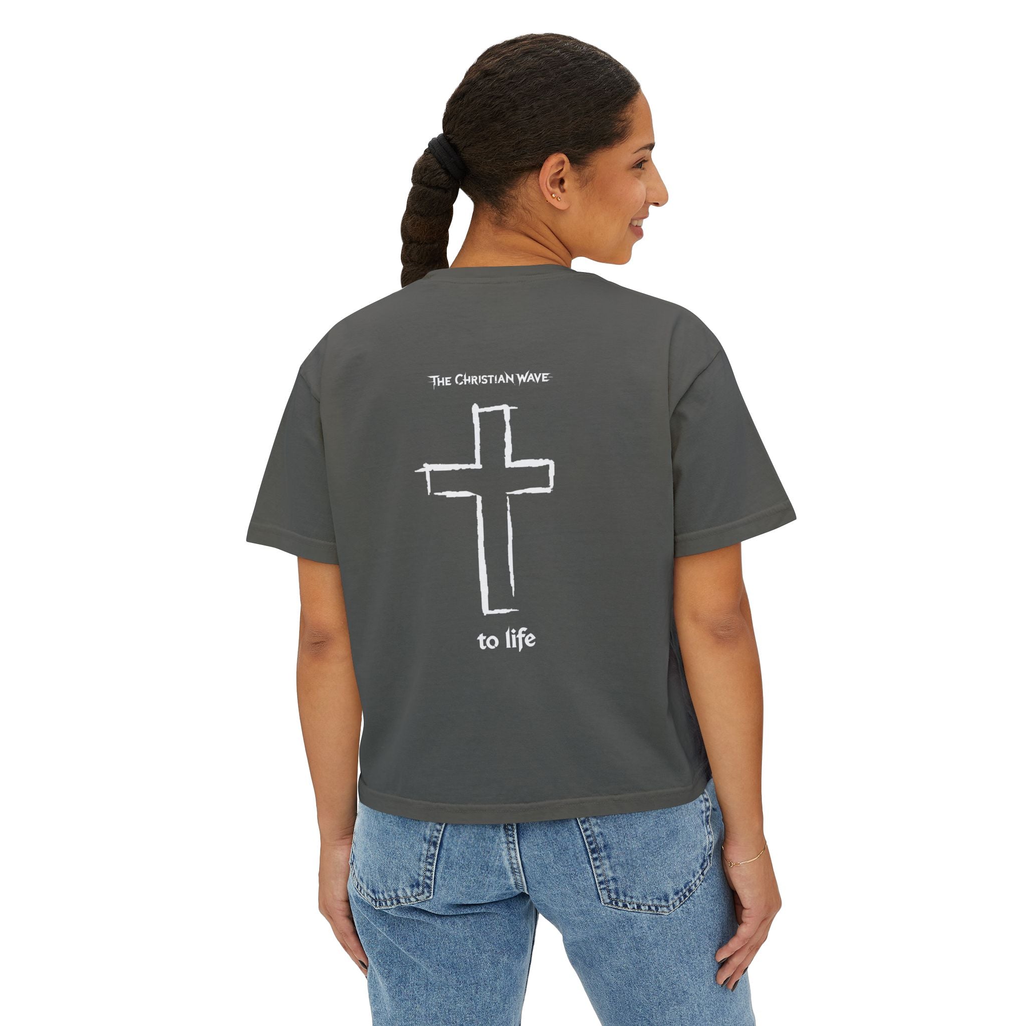 Adult Women's Boxy Tee — Subtle Skull & Cross Outline Graphic