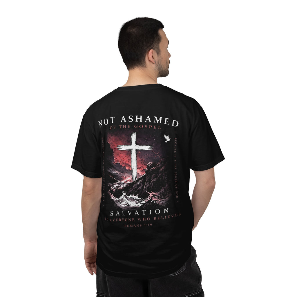 Christian Cross T-Shirt — "Not Ashamed" Salvation Faith Graphic Tee