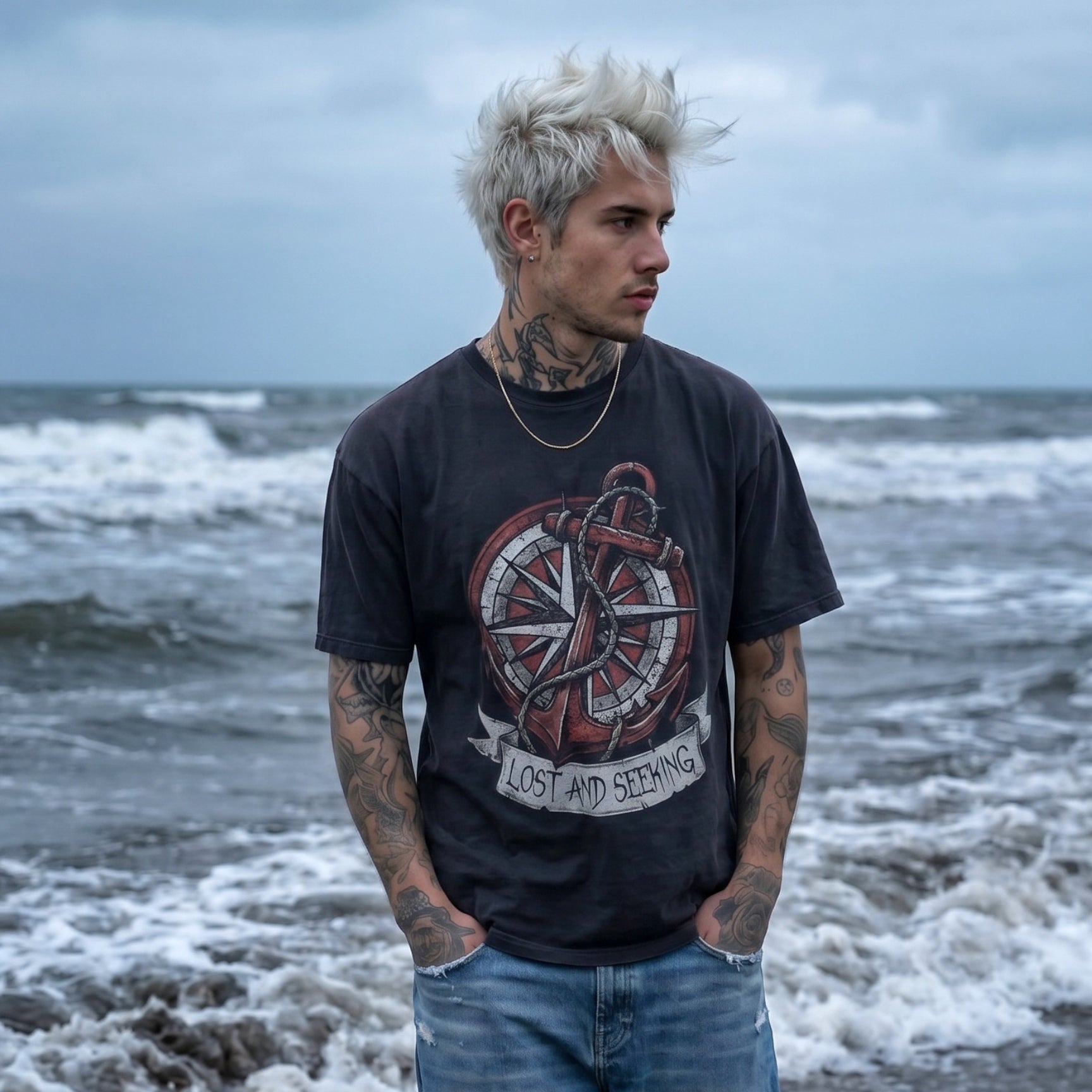 Noah Graves Lost and Seeking Compass Tee — Nautical Anchor Graphic T-Shirt