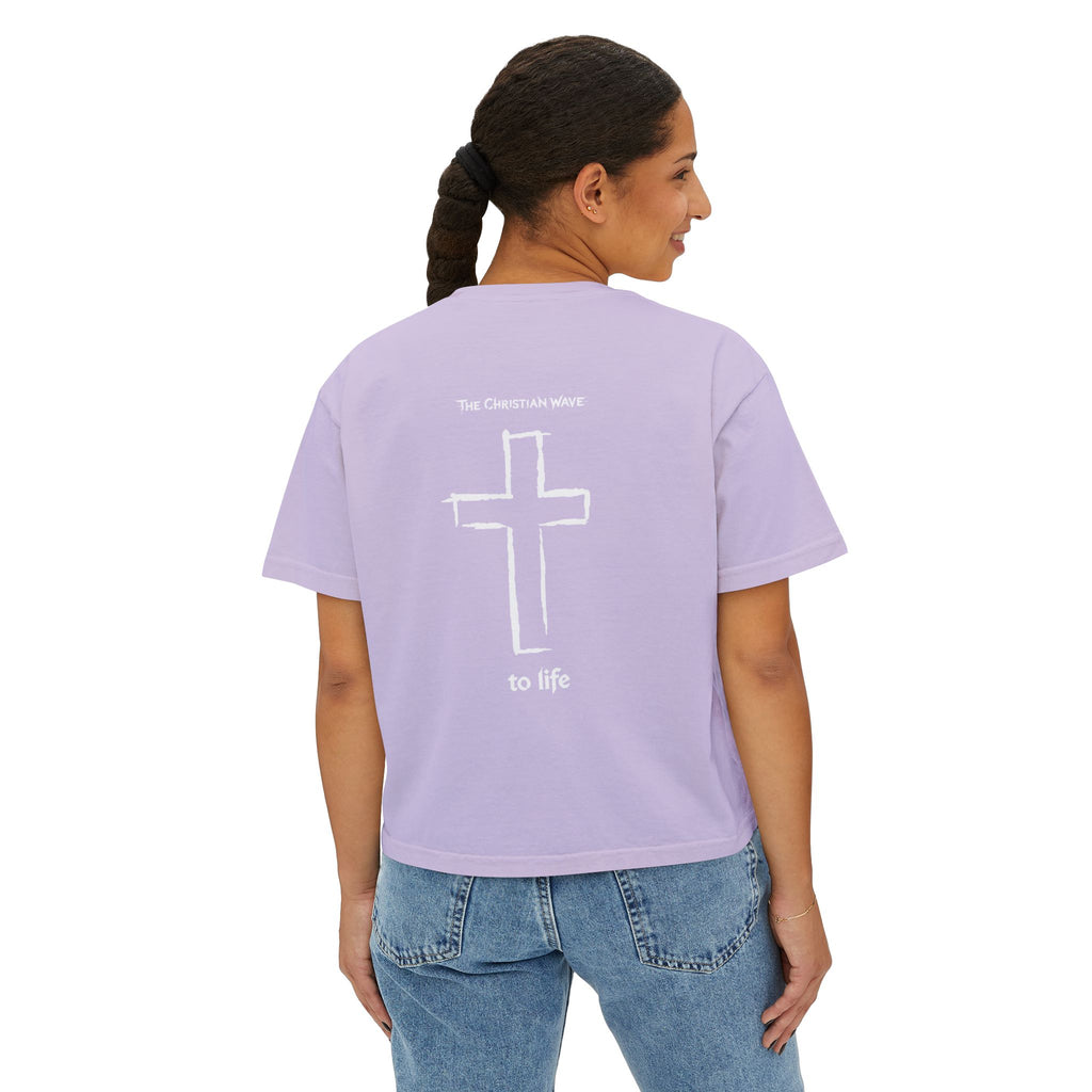 Adult Women's Boxy Tee — Subtle Skull & Cross Outline Graphic