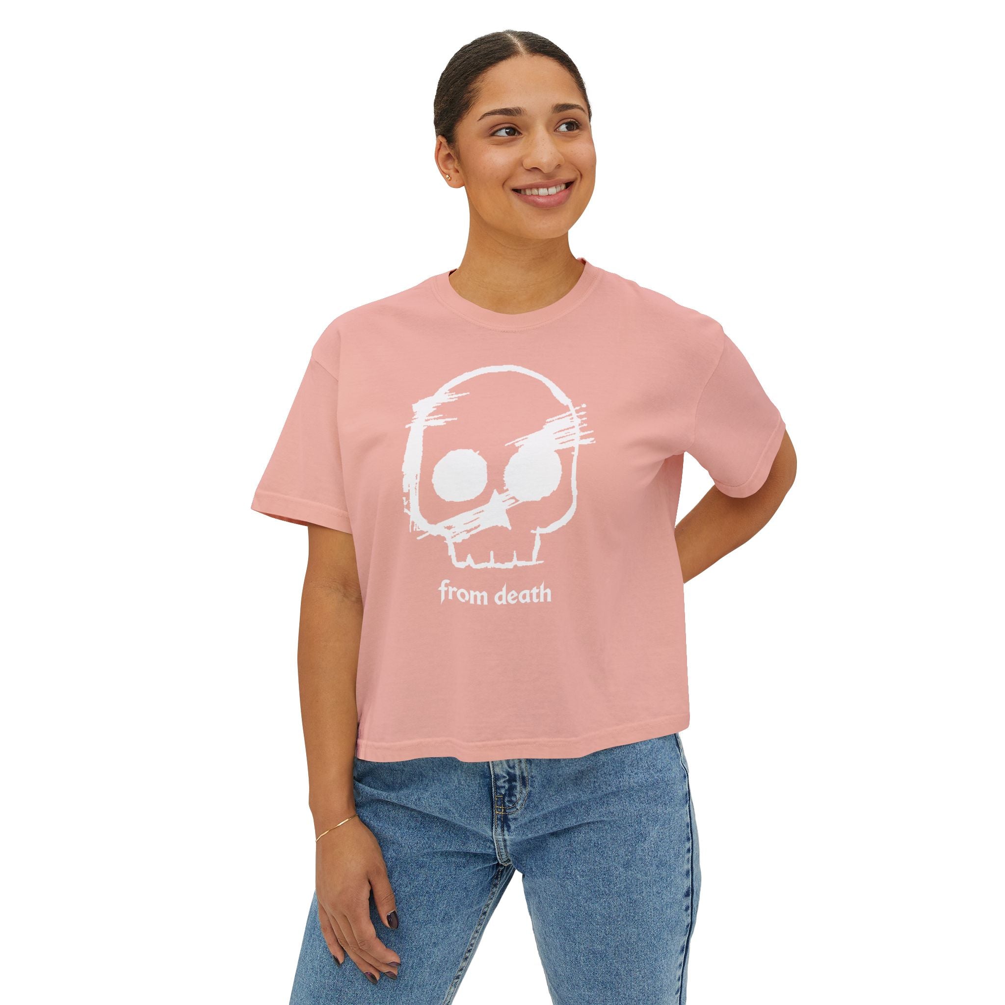Adult Women's Boxy Tee — Subtle Skull & Cross Outline Graphic