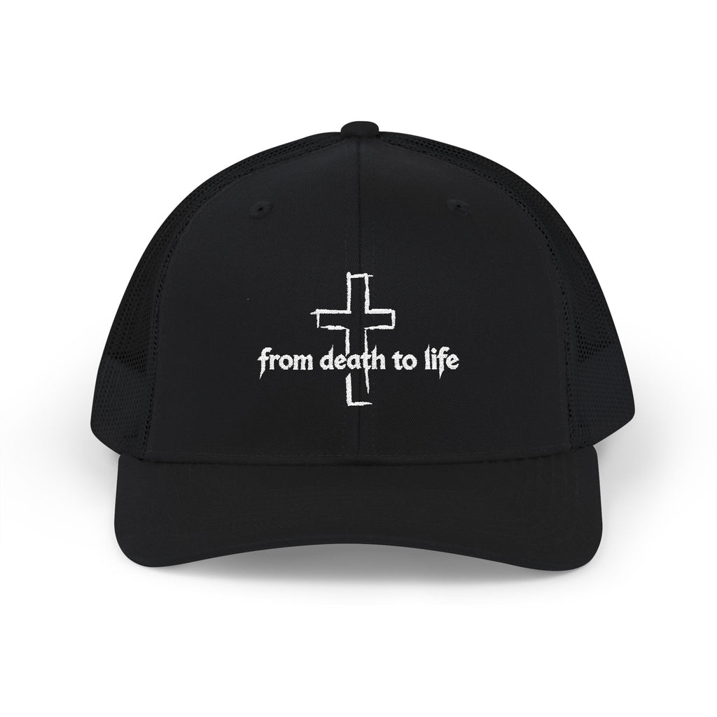 Trucker Cap 'From Death to Life' Cross Embroidered Snapback | Adult, Unisex