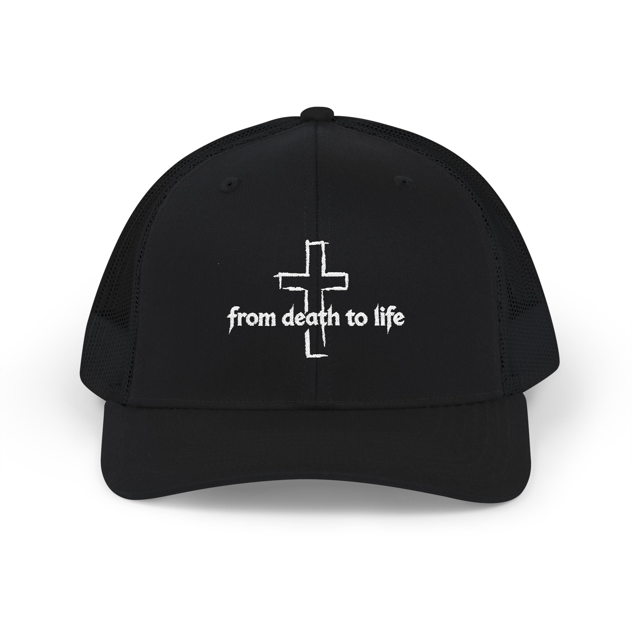Trucker Cap 'From Death to Life' Cross Embroidered Snapback | Adult, Unisex