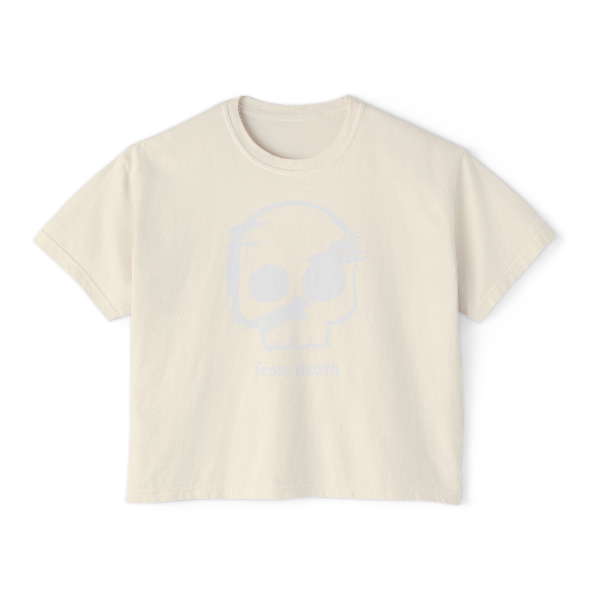 Adult Women's Boxy Tee — Subtle Skull & Cross Outline Graphic
