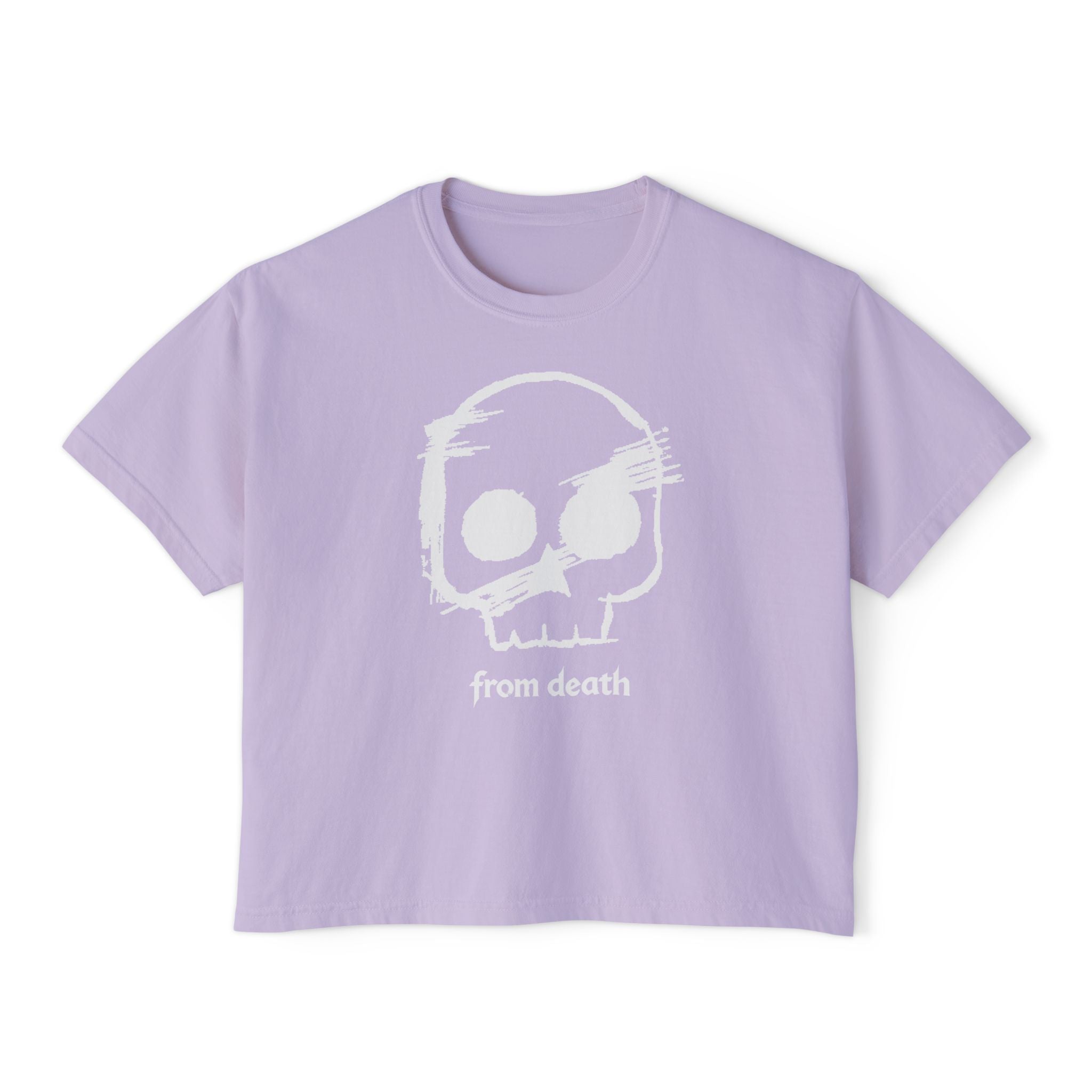 Adult Women's Boxy Tee — Subtle Skull & Cross Outline Graphic