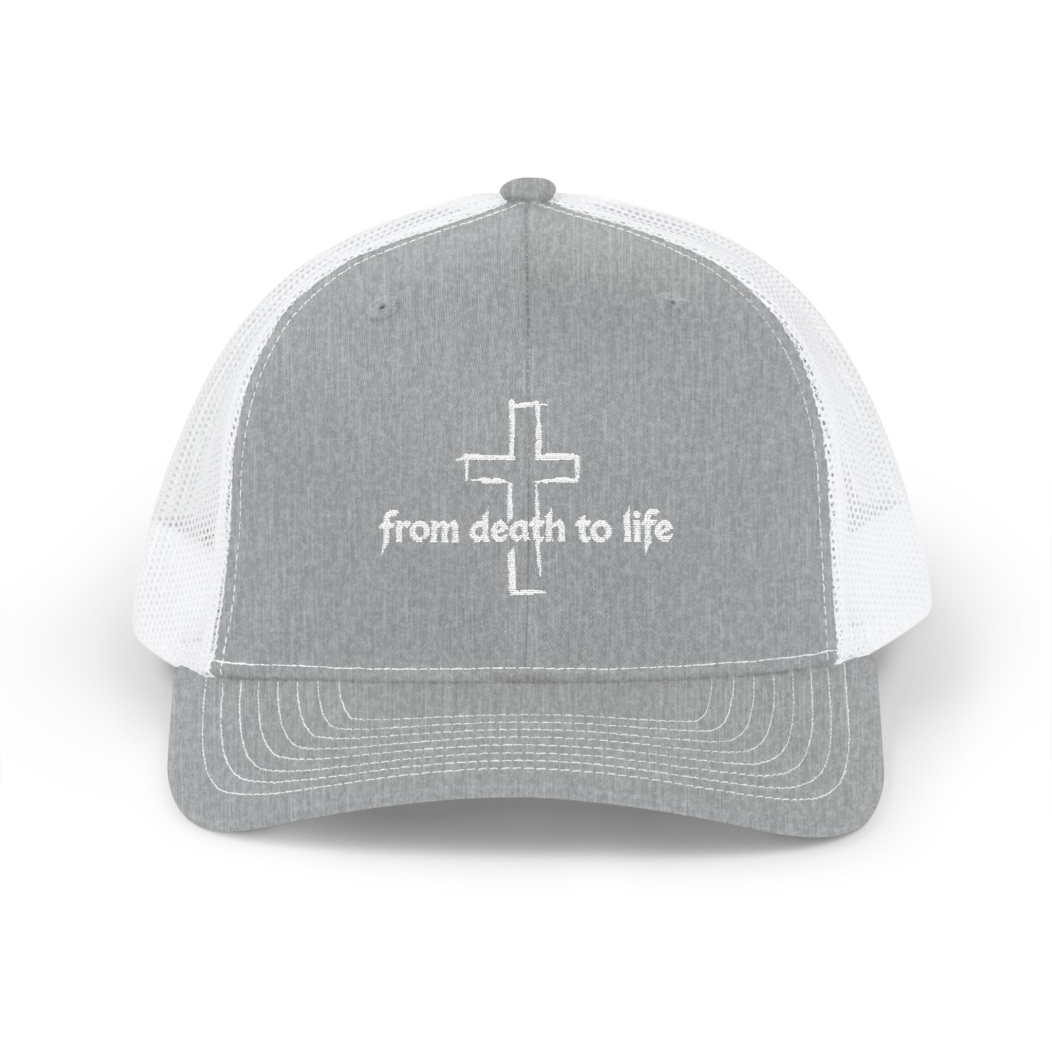 Trucker Cap 'From Death to Life' Cross Embroidered Snapback | Adult, Unisex