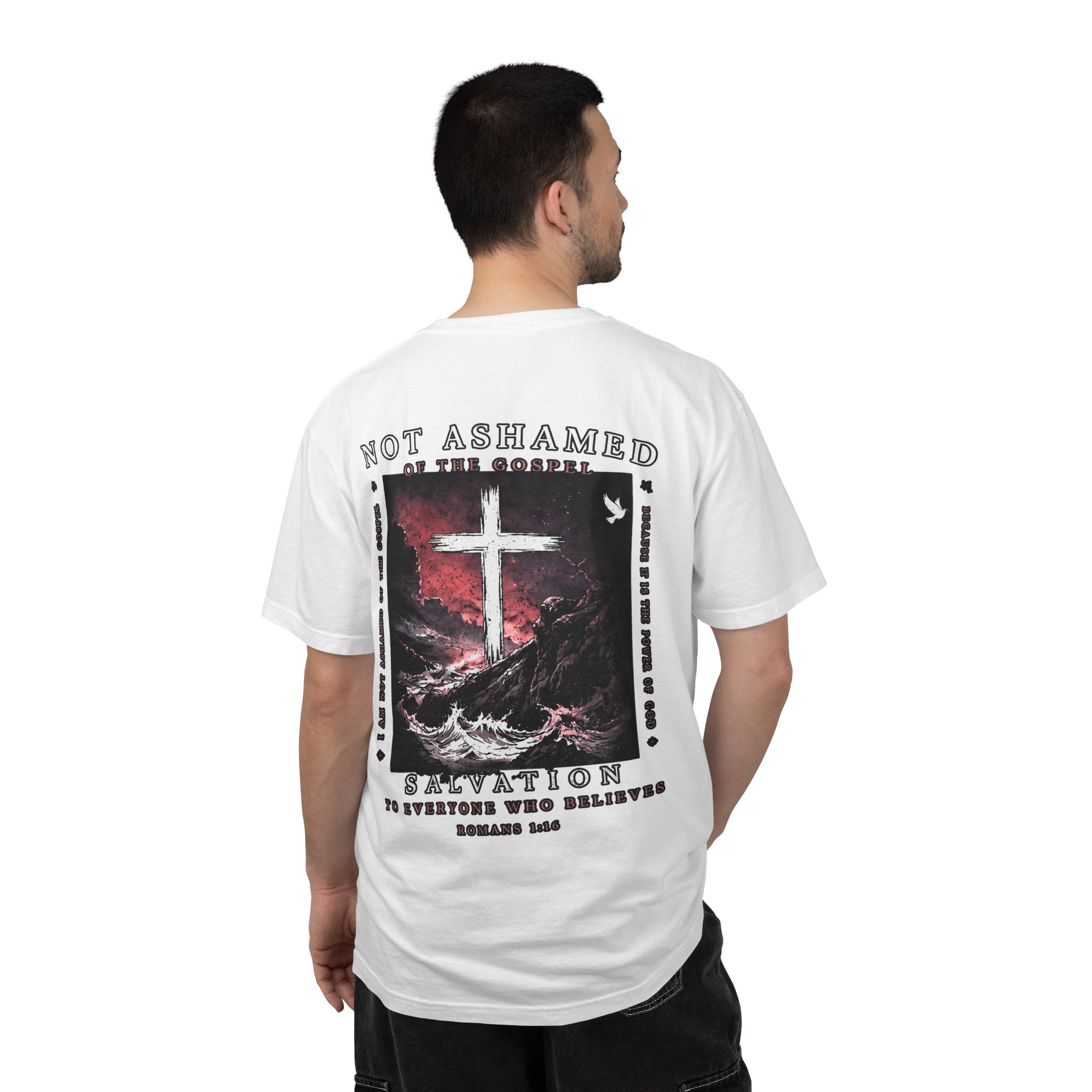 Christian Cross T-Shirt — "Not Ashamed" Salvation Faith Graphic Tee