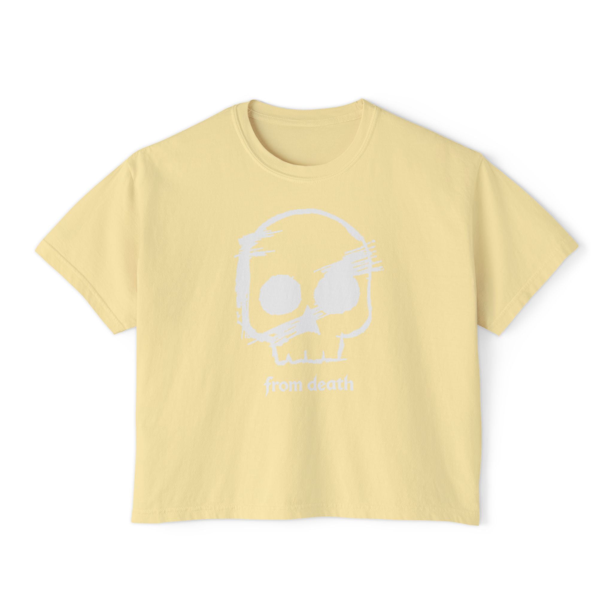 Adult Women's Boxy Tee — Subtle Skull & Cross Outline Graphic