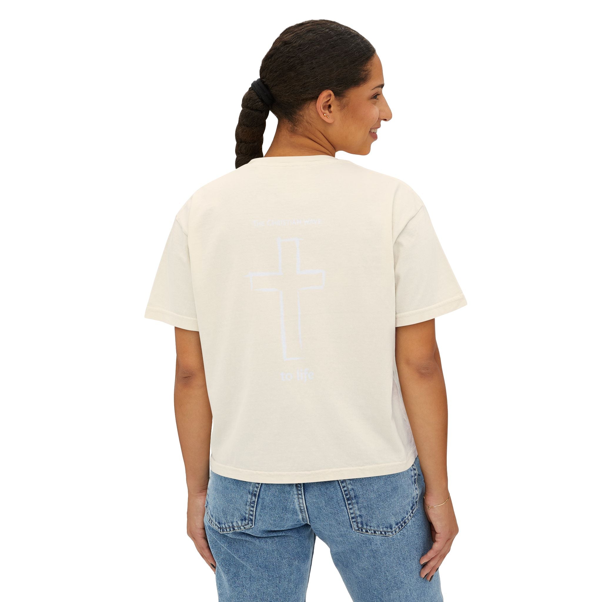 Adult Women's Boxy Tee — Subtle Skull & Cross Outline Graphic