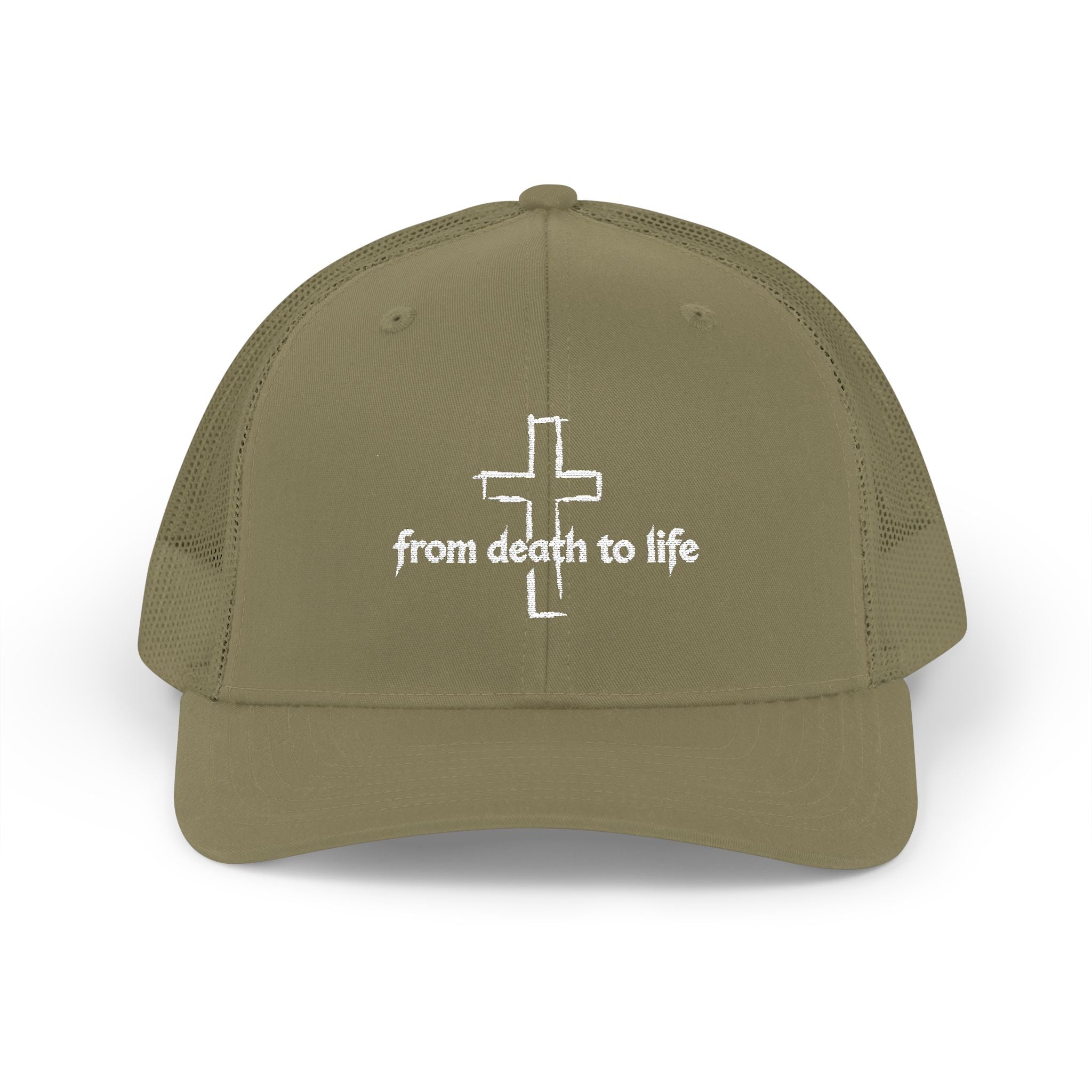 Trucker Cap 'From Death to Life' Cross Embroidered Snapback | Adult, Unisex